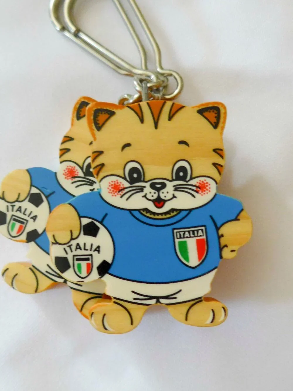 Set of Two Bartolucci Italy Wood Cat Gli Azzurri EUFA Keychain